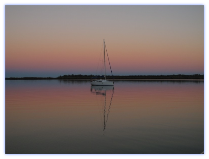 Garry's Anchorage at dawn the next day. Serene
